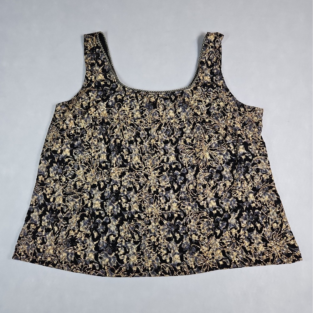 Alex Evenings Womens Black Gold Metallic Sleeveless Blouse Size 2X
